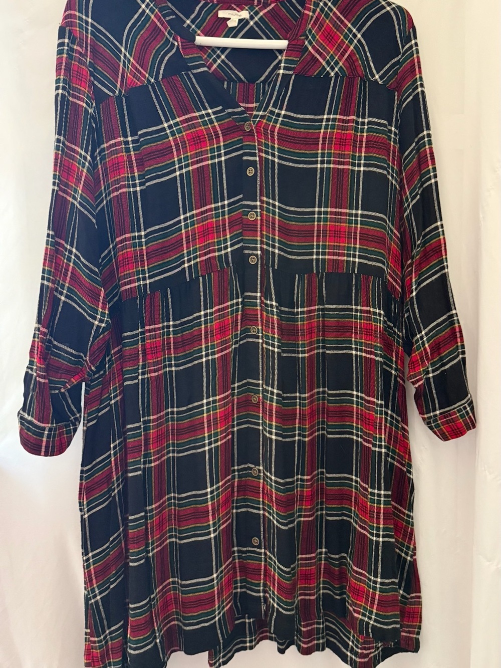 Maurices Black and Red Plaid Long Sleeve Shirt Dress